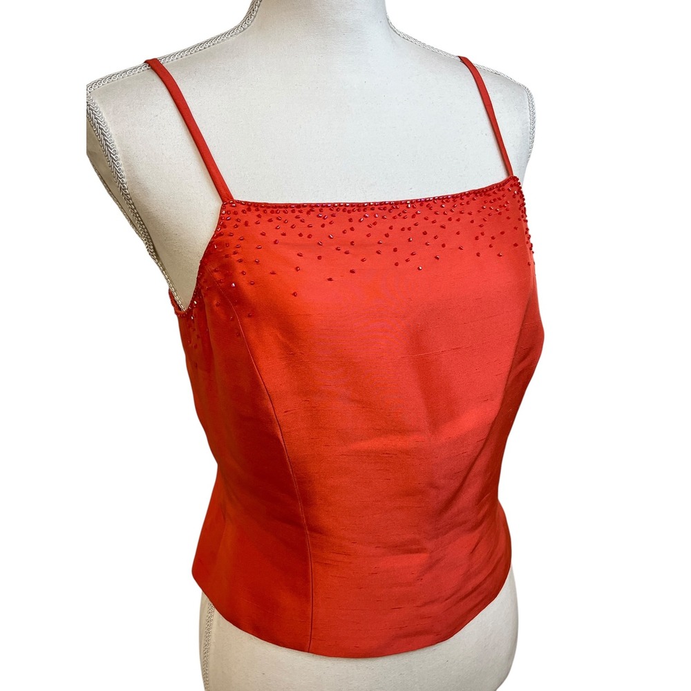 ANN TAYLOR Y2k Silk Beaded Camisole Top 6 Coral Orange Festival Party Concert